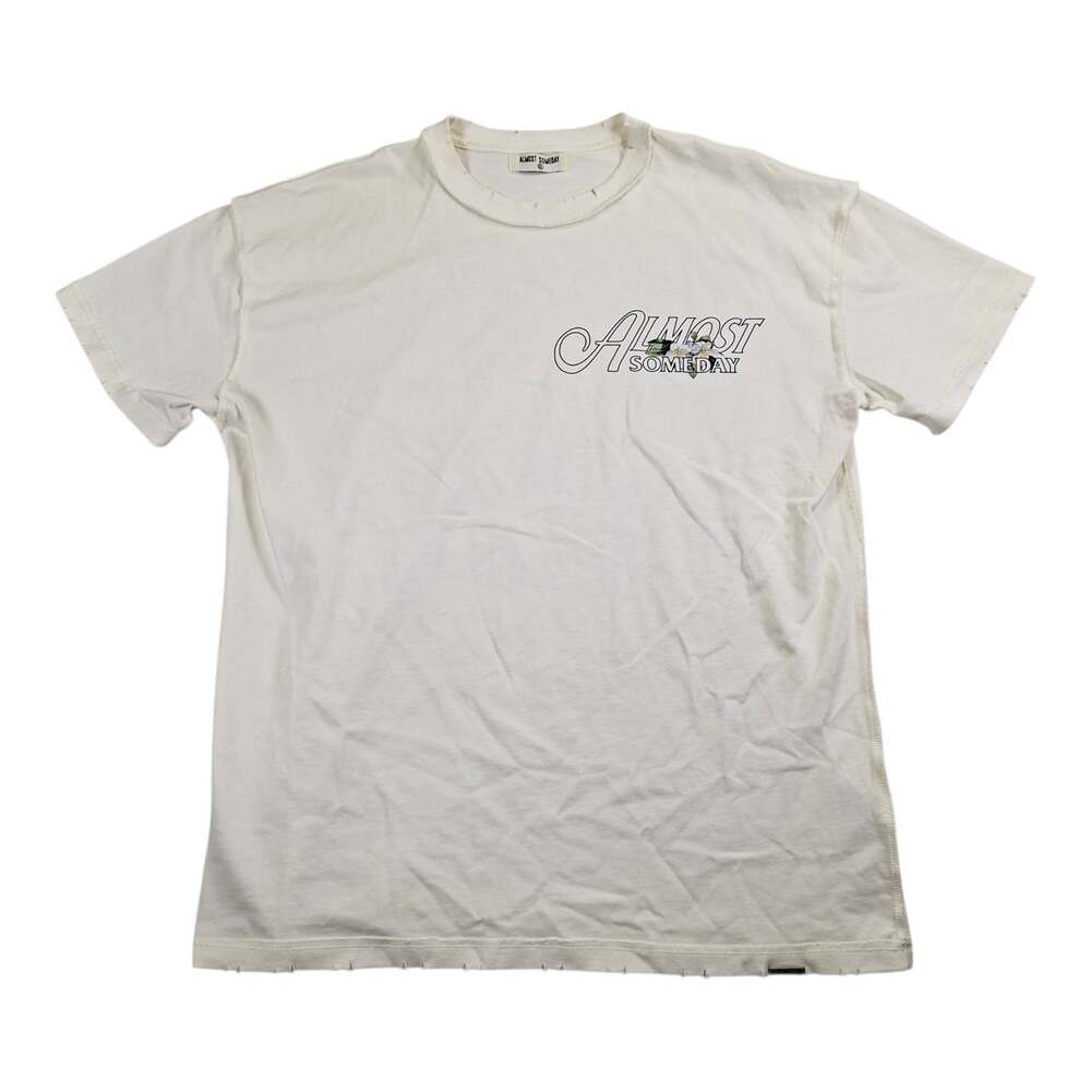 Almost Someday T-Shirt Mens 2XL Ivory Graphic Distressed Angel Art Short Sleeve